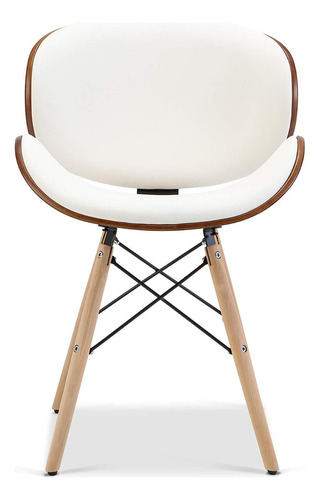 Silla Eames Premium Madera Y Cuero Anatomica Oficina Comedor Asiento Blanco