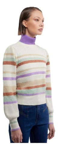 Sweater Cerrado A Rayas Beige Sao Paulo Wn54 Para Mujer