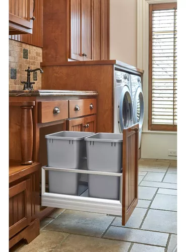 Rev-A-Shelf Cubo de basura extraíble doble de 50 cuartos para gabinetes de  cocina base, cubo de basura de almacenamiento en canasta de alambre con