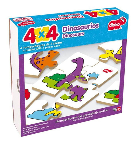 Set De Rompecabezas Dinosaurios, 4x4, Niños