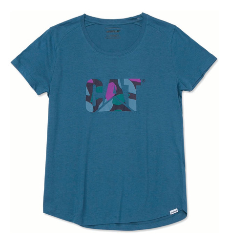 Remera Caterpillar Cat Logo Scoop Neck Real Teal Para Dama