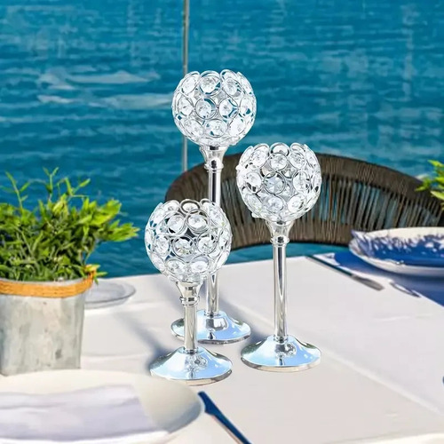 3pcs Candelabro Portavelas Cristal Adornos Boda Fiesta Plateado.
