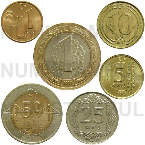 Turquia - Série De 6 Moedas (duas Bimetálicas)