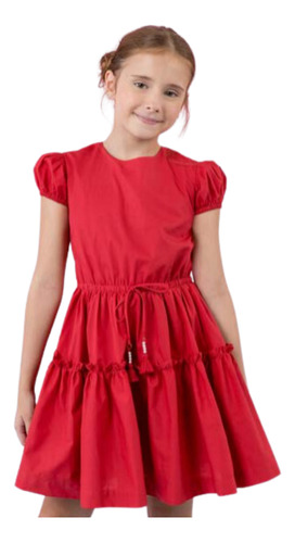 Vestido Infantil Tricoline Vermelho Um Mais Um 011019 .ale.