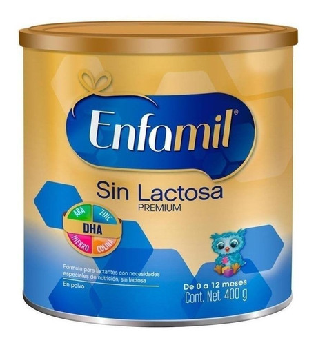 Imagen 2 de 3 de Leche de fórmula en polvo Mead Johnson Enfamil Sin Lactosa en lata de 400g - 0 a 12 meses