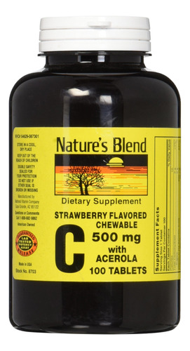 Nature's Blend Acerola Masticable Con Vitamina C, Fresa 500 