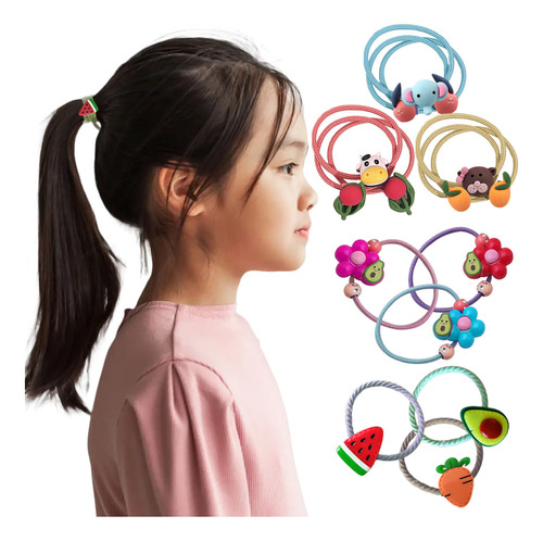 30 Ligas Cabello Peinado Coleta Kawaii Animales Frutas Cute