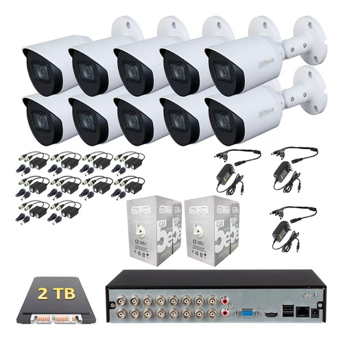 Kit Cctv Dahua 10 Cámaras Bala 1080p 2 Tb Baluns 