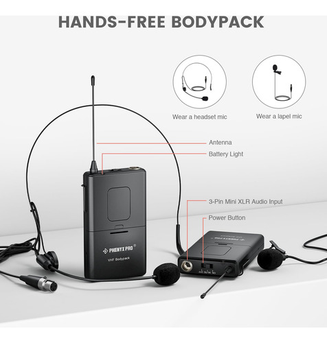 Sistema De Micrófono Inalámbrico Vhf 4 Canales Con 2 Micrófo