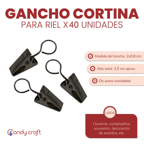 Gancho Clip Cocodrilo P/cortina, Tensor. Oferta 40u - 4108
