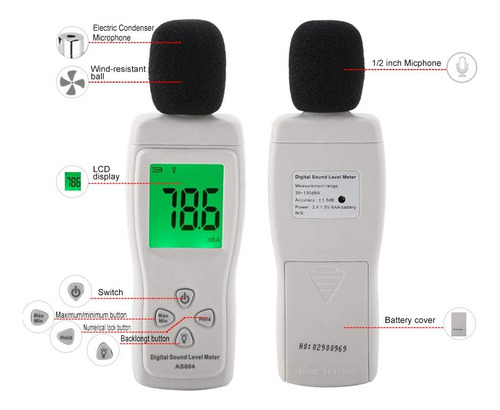 Medidor De Nivel De Sonido Digital, Smart Sensor As804
