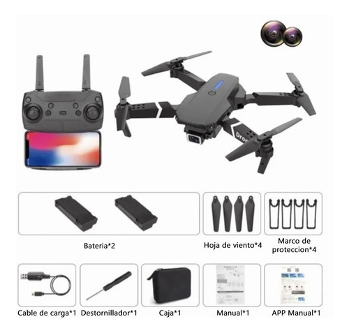 Control Remoto Drone Con Par Cámara 4k Quadcopter + 2batería Color Negro1