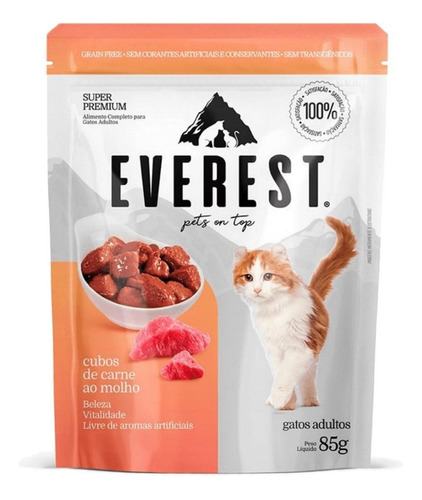 Ração Úmida Everest Cubos Carne Ao Molho Gatos Adultos 85g