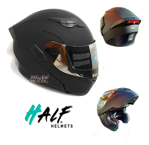Casco Half Negro Para Moto Luz Led Abatible Certificado Dot