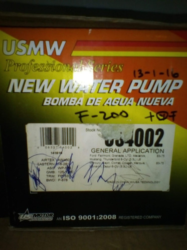 Bomba De Agua Us 4002 / Ford 200 Mustang  Zephir  Fairmont