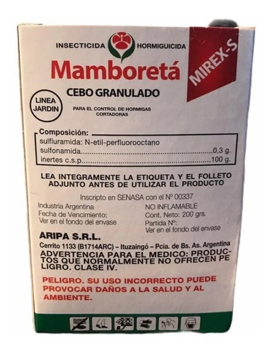 Imagen 2 de 7 de Mamboretá Insecticida Mirex-s Hormigas Cortadoras 100 Grs