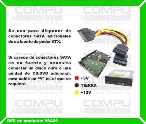 Cable Poder Sata Macho A 2 Hembras Ref: Ysa06 Computoys Sas