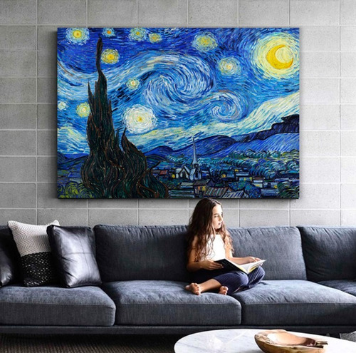 73x92 Van Gogh Noche Estrellada Lienzo Canvas De Algodón No Sintético Tipo Galeria Materiales De Calidad Opción De Marco