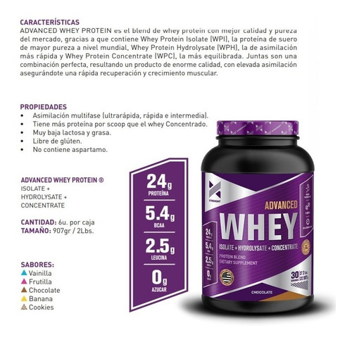 Imagen 4 de 9 de Advanced Whey Protein Xtrenght Suplementos Proteína + Shaker
