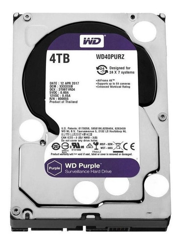 Disco duro interno Western Digital WD Purple WD40PURZ 4TB púrpura