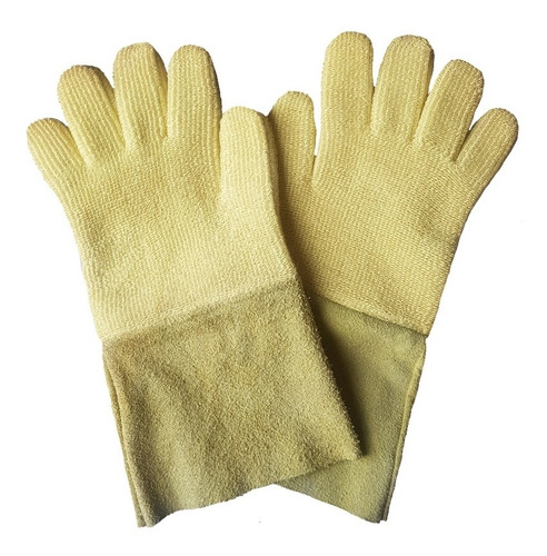 Imagen 1 de 5 de Guantes Terry Kevlar Acolchonado Cuero Parrilla Hornos 200°