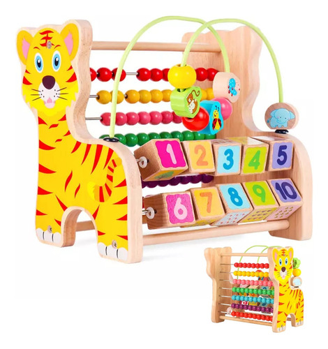 Brinquedo Educativo 3 Anos Madeira Ábaco Montessori Lindo Cor Tigre / Amarelo