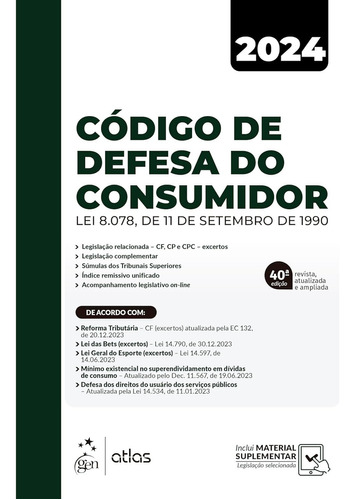 Código De Defesa Do Consumidor, De Equipe Atlas. Editora Atlas, Capa Mole, Edição 40 Em Português, 2024