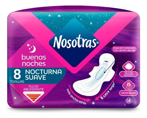 Toalla Higiénica Nosotras Buenas Noches Nocturna Suave 8 Un