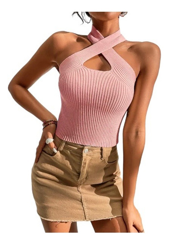 Top Sin Mangas, Remera De Mujer Top Aire Halter Pink