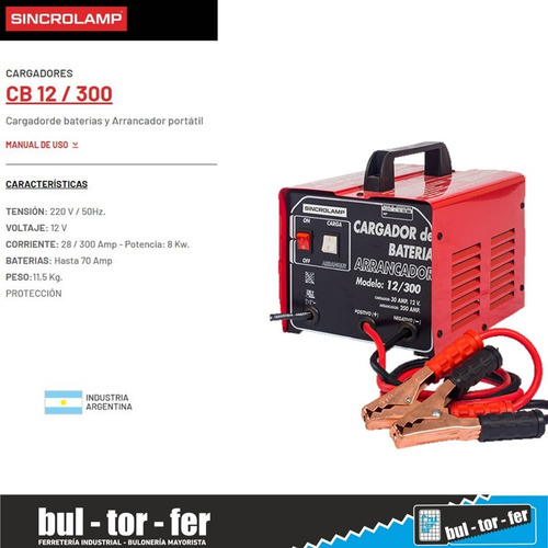 Imagen 2 de 4 de Cargador Arrancador De Bateria Sincrolamp Cb 12/300