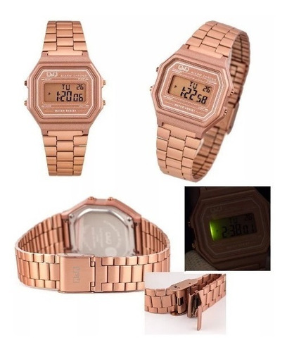 Reloj Digital Q&q Para Mujer Color Oro Rosa Acero Inoxidable