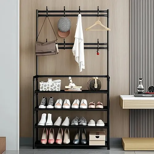 Vittak Sapateira Organizador Vertical Cabideiro Roupa Prateleiras Sapatos Bolsa Multiuso Cor Preto