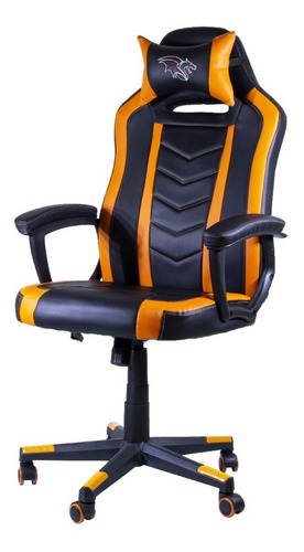 Silla de escritorio Seats And Stools Fire gamer ergonómica  negra y naranja con tapizado de cuero sintético