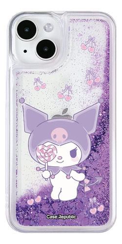 Funda Celular Para iPhone Kuromi Glitter Liquida