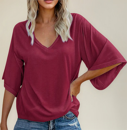 Blusa Casual De Tres Tops Lisos Con Cuello En V Para Mujer