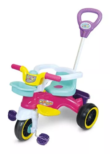 Triciclo Infantil com Haste Empurrador Pedal Motoca Velotrol 2 em