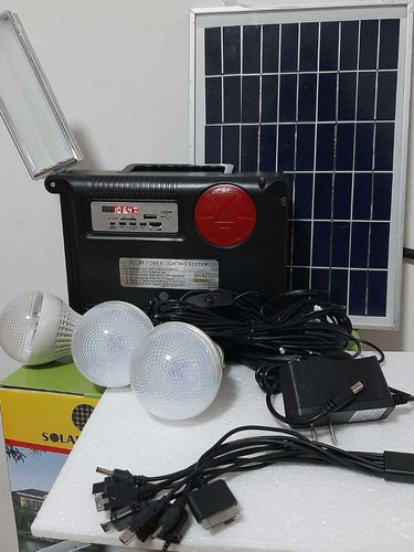 Kit Solar Portátil+panel Solar+4 Focos+radio Con Usb Y Sd