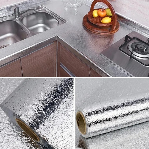 Imagen 2 de 6 de Papel Aluminio Adhesivo Para Cocina 61 X 5 Metros