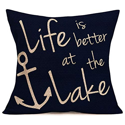 Funda De Almohada  La Vida Es Mejor Lago  De 16x16 PuLG...