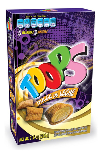 Cereal Toops Extra Relleno Sabor Dulce De Leche Pack 3 Pza