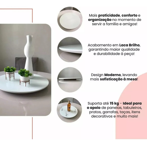 Bandeja Ms Decor Giratória Para Mesa Redonda 50 Cm Branco