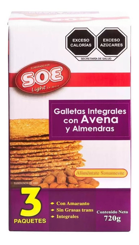 Galletas Integrales Con Avena Y Almendras 720g Soe
