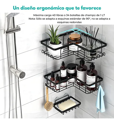 Esquinero Organizador Ducha Baño Jabonera Estante Set 3 Pzs