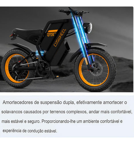 Coswheel Gt20 Bicicleta Moto Elétrica 1500w Freio Hidráulico 55km/h 90km De Autonomia Cambio Shimano Preto