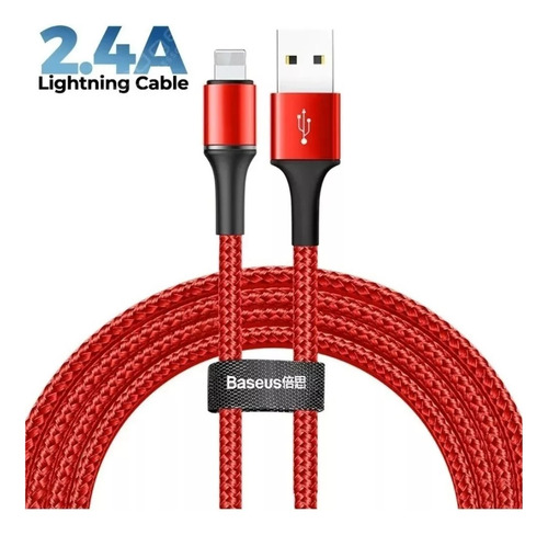 Cable Usb / Lightning / Baseus / 1 Metro Carga Rapida 2.4 A Color Rojo