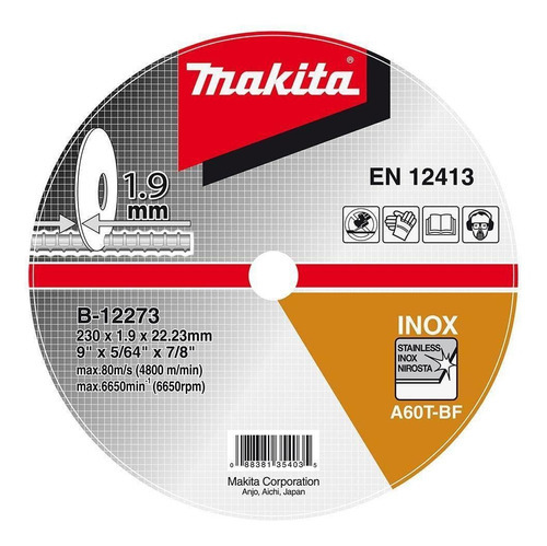 Disco de corte Makita B-12273-10 9 X 5/64 X 7/8