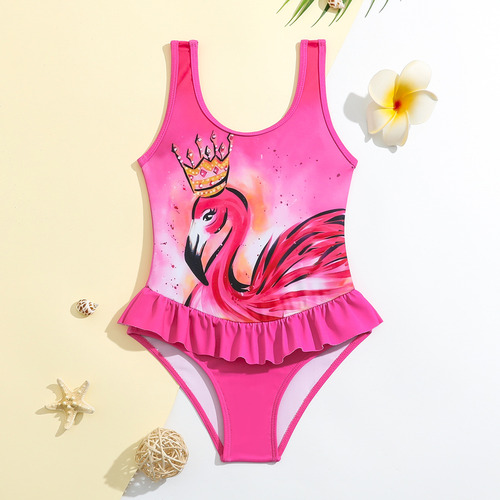 Traje De Baño For Niñas Flamingo De Secado Rápido De Color
