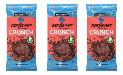 Mr Beast Bar Crunch Milk Chocolate Pack De 3 Barras 60 G