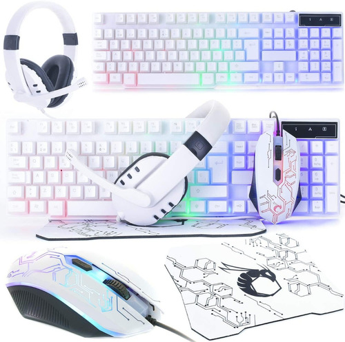 Mouse Y Teclado Gamer Con Audifonos Retroiluminación Led 