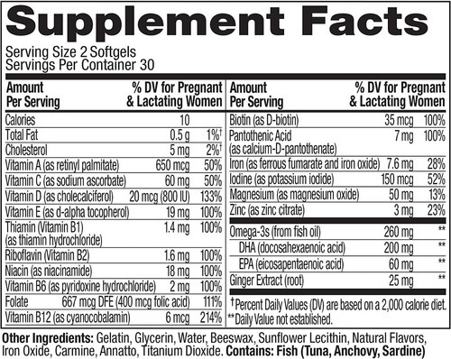 Olly Vitaminas Prenatal, Ácido Fólico + Dha 60 Softgels Sabor Sin Sabor